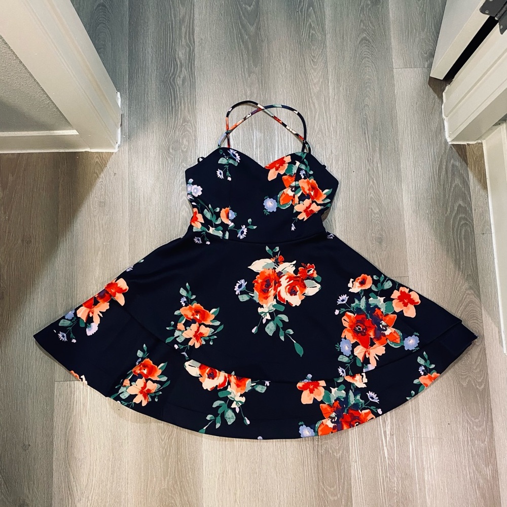 Floral Navy Blue Circle Dress 💐